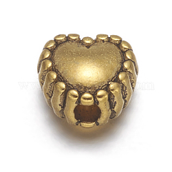 Perline in lega stile tibetano,  cadmio& piombo libero, cuore, oro antico, 5x6x4mm, Foro: 1.5 mm