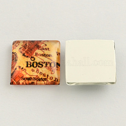 Carte Boston États-Unis motif verre imprimé cabochons carrés, Pérou, 20x20x5~6mm
