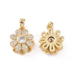 Rotatable Brass Micro Clear Pave Cubic Zirconia Charms, Flower, Real 18K Gold Plated, 14x11x6.3mm, Hole: 2.5x5mm