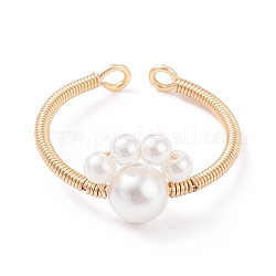 Anneau de manchette ouvert tressé à empreinte de patte de perle de coquillage, bijoux en fil de cuivre pour femmes, or, nous taille 8 3/4 (18.7mm)