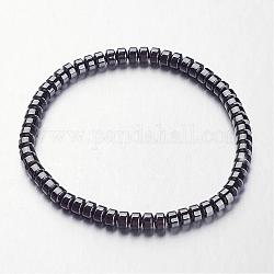 Non-magnetic Synthetic Hematite Beaded Stretch Bracelets, Flat Round, Black, 2 inch(50mm) , Bead: 4mm 