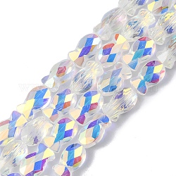 Trasparenti perle di vetro placca fili, mezzo arcobaleno placcato, sfaccettato, pesce, chiaro ab, 10.5x6x5mm, Foro: 1.4 mm, circa 55pcs/filo, 21.97 pollice (55.8 cm)