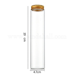 Tubes de stockage de perles à dessus à vis en verre colonne, bouteilles en verre transparent avec lèvres en aluminium, or, 4.7x20 cm, capacité: 260 ml (8.79 oz liq.)