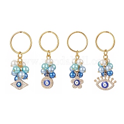 Alliage émail mauvais œil strass porte-clés, porte-clés en perles de verre nacrées peintes au four, avec anneau en fer, formes mixtes, couleur mixte, 6.4~7.3 cm