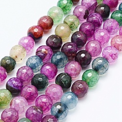 Natural Agate Beads Strands, Dyed, Round, Faceted, Mixed Color, 8mm, Hole: 1mm, about 48pcs/strand, 14.57 inch(37cm)