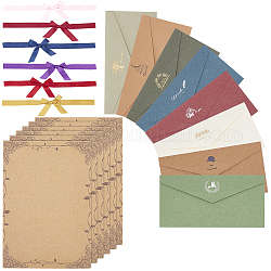 CRASPIRE Vintage Retro Western Style Paper Envelope, Bowknot Polyester Satin Ribbon, Gilding Kraft Writing Paper, Mixed Color, 22x10.9cm, 40pcs