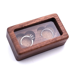 Cajas rectangulares de almacenamiento de anillos de boda de madera con cubierta magnética visible, Lino 2 ranuras en forma de corazón caja de anillo de madera para el día de San Valentín, saddle brown, 9.2x5.7x1.8 cm