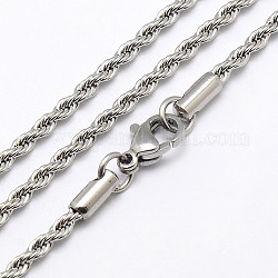 Hombres de moda 304 acero inoxidable collares de cadena de cuerda, con broches de langosta, color acero inoxidable, 23.6 pulgada (59.9 cm), 2mm