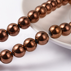 Chapelets de perles en hématite synthétique sans magnétiques, ronde, plaquée de cuivre rouge, 8mm, Trou: 1mm, Environ 53 pcs/chapelet, 15.7 pouce