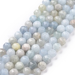 Natürliche Aquamarin Perlen Stränge, sternförmige runde Perlen, facettiert, 7~8x8 mm, Bohrung: 0.9 mm, ca. 49 Stk. / Strang, 14.92 Zoll (37.9 cm) ~ 15.75 Zoll (40 cm)