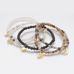 Bracelets extensibles avec perles en pierre précieuse naturelle, avec breloques en 304 acier inoxydable, or, couleur mixte, 2-1/8 pouce (54 mm)