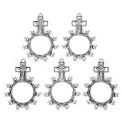 Pendente in lega stile tibetano, per pasqua, crocifisso con anello,  cadmio& piombo libero, argento antico, 46x32x4mm, Foro: 2 mm