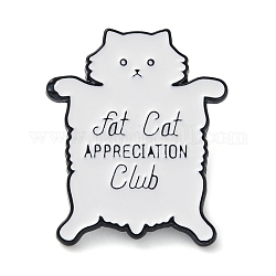Cartoon-Katzen-Emaille-Pins, mit Wort Fat Cat Wertschätzung Club, Abzeichen aus schwarzer Legierung für Rucksackkleidung, weiß, 32.5x27x1.5 mm