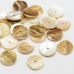 Perle di conchiglia akoya naturali rotonde piatte, perle di madreperla, cammello, 15x2~3mm, Foro: 1 mm, circa 1440pcs/scatola
