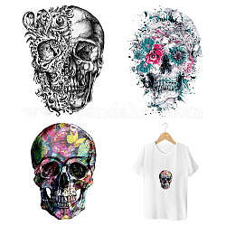 CREATCABIN 3 Sheets 3 Styles Pet Film with Hot Melt Adhesive Heat Transfer Film, for Garment Accessories, Skull Pattern, Skull Pattern, 1 sheet/style