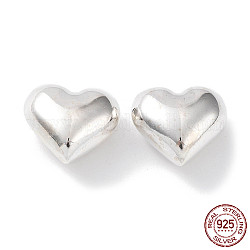 925 Sterling Silver Bead, Heart, Silver, 14x15x8mm, Hole: 1.6mm