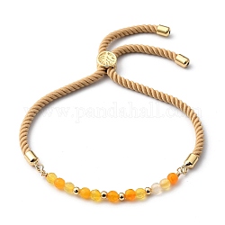 Adjustable Slider Bracelets, Nylon Cord Bracelets, with Natural Agate Beads and Brass Beads, Golden, Inner Diameter: 3/4 inch~3-3/4 inch(2~9.5cm)
