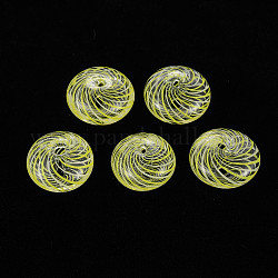 Cuentas de globo de vidrio soplado hechas a mano transparentes, patrón de la raya, plano y redondo, amarillo, 14~15x9mm, agujero: 1~2 mm