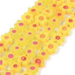 Handgemachte Millefiori-Glasperlen Stränge, Blume, Gelb, 4~7.2x2.6 mm, Bohrung: 1 mm, ca. 60~69 Stk. / Strang, 16 Zoll (40 cm)