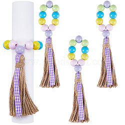 Portatovaglioli con perline in legno di pasqua con nappe, portatovaglioli per il matrimonio del banchetto del festival di pasqua, colorato, 186mm