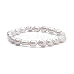 Pulsera elástica con cuentas de perlas naturales para mujer, plata, diámetro interior: 2-3/8 pulgada (5.9 cm)