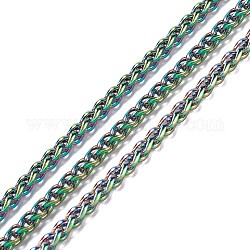 Revestimiento iónico (ip) 304 cadenas de trigo de acero inoxidable, sin soldar, con carrete, color del arco iris, 5x3x1mm, aproximadamente 65.61 pie (20 m) / rollo