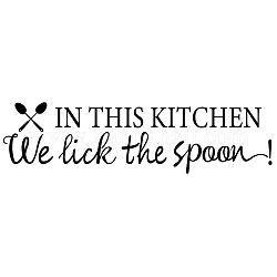 Adesivi murali in pvc, per la decorazione della cucina di casa, parola in questa cucina, lecchiamo il cucchiaio, nero, 150x560mm