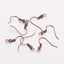 Crochets d'oreille en laiton, fil d'oreille, avec boucle horizontale, sans nickel, cuivre rouge, 17~19x16~18x0.8mm, Trou: 2mm