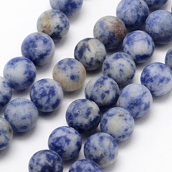 Brins de perles rondes en jaspe de tache bleue naturelle, mat, ronde, 4mm, Trou: 0.8mm, Environ 90 pcs/chapelet, 14.1 pouce