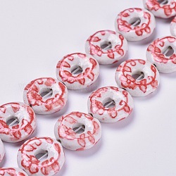 Fili di perline porcellana fatto a mano , ciambella, rosso, 18.5~19x5.5mm, Foro: 1.5 mm, circa 22pcs/filo, 15.9 pollice (40.4 cm)