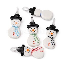 Noël pendentifs main de Murano, bonhomme de neige, couleur mixte, 65x25x10mm, Trou: 5mm