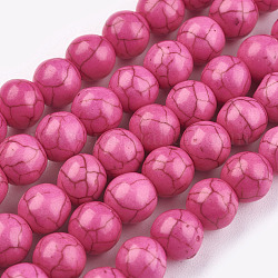 Kunsttürkisfarbenen Perlen Stränge, gefärbt, Runde, Fuchsie, 8 mm, Bohrung: 1 mm, ca. 50 Stk. / Strang, 15.35 Zoll
