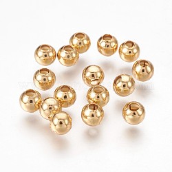 304 Stainless Steel Beads, Round, Real 18K Gold Plated, 5x4.5mm, Hole: 2mm