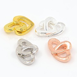 Laiton deux boucles de verrouillage coeur fermoirs pour bricolage bijoux, couleur mixte, 13x17x2mm, Trou: 1.5x1mm