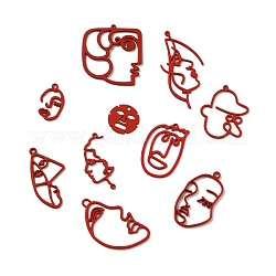Pendenti in lega di vernice da forno, cavo, volto umano, rosso, 18~50x18~27x1~2mm, Foro: 1~3 mm, 10 pc / set