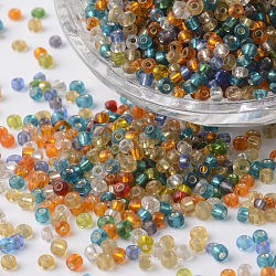 8/0 argent doublé verre rond perles de rocaille, couleur mixte, 2.5~3.5x2~2.5mm, Trou: 0.8~1mm, environ 12100 pcs/450 g