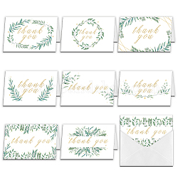 Cartes à thème de remerciement superdant, pour le jour de Thanksgiving d'anniversaire, avec enveloppes en papier, rectangle avec motif de feuille, vert clair, 10x15 cm, 9 pièces / kit, 1 set / sac
