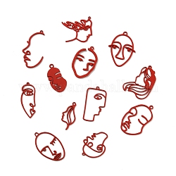 Pendenti in lega di vernice da forno, cavo, volto umano, rosso, 32~45x16~37x1~3mm, Foro: 1.2~2.5 mm, 12pcs/scatola