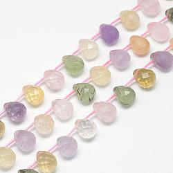 Chapelets de perles de quartz naturel, perles percées, larme à facettes, 13~14x10~11mm, Trou: 1mm, Environ 28 pcs/chapelet, 15.7 pouce