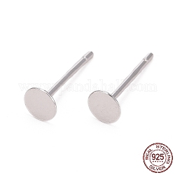 Rhodium Plated 925 Sterling Silver Ear Stud Findings, Earring Posts, Platinum, 12x4x0.5mm, Pin: 0.8mm