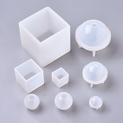 シリコンモールド  レジン型  UVレジン用  エポキシ樹脂ジュエリー作り  球と立方体  ホワイト  8個/セット