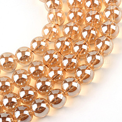 Chapelets de perles en verre électroplaqué, arc-en-ciel plaqué, ronde, Sandy Brown, 7.5x8.5mm, Trou: 1mm, Environ 104 pcs/chapelet, 30.3 pouce