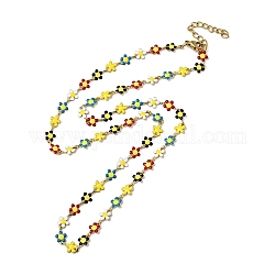 Collana a catena a maglie di fiori smaltati colorati, placcatura ionica (ip) 304 gioielli in acciaio inossidabile per donna, oro, 19.72 pollice (50.1 cm)