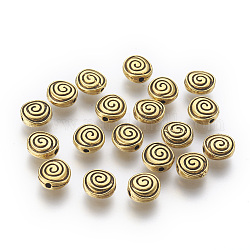 Tibetan Silberlegierung beads, Bleifrei und Nickel frei und Cadmiumfrei, Antik Golden Farbe, Runde, ca. 8 mm lang, 8 mm breit, 4 mm dick, Bohrung: 1 mm