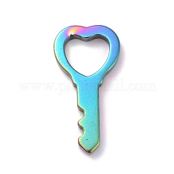 Подвески из немагнитного синтетического гематита радужного цвета с вакуумным напылением, ключ в форме сердца, с покрытием разноцветным, 50x25.5x4.5 мм, отверстие : 1.2 мм
