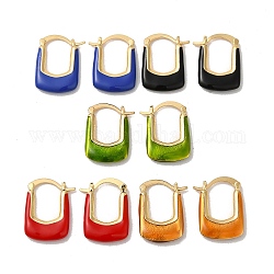 Rack Plating Real 18K Gold Plated Brass Rectangle Hoop Earrings, with Enamel, Long-Lasting Plated, Lead Free & Cadmium Free, Mixed Color, 22.5x17.5x3.5mm