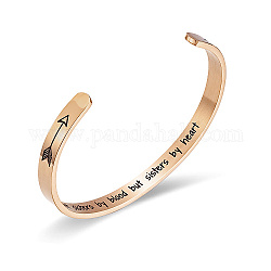Bracelet manchette en acier inoxydable pour femme, flèche avec motif de mot, or rose, diamètre intérieur: 2-1/2 pouce (6.4 cm)