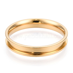 201 Stainless Steel Grooved Finger Ring Settings, Ring Core Blank, for Inlay Ring Jewelry Making, Golden, Inner Diameter: 20mm