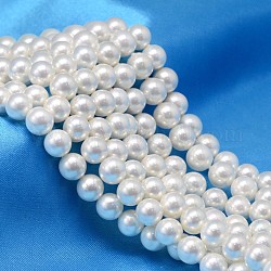 Ab Farbe überzog Shell-Perle runden Perle Stränge, weiß, 8 mm, Bohrung: 0.8~1 mm, ca. 46 Stk. / Strang, 15.74 Zoll