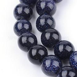 Chapelets de perles en pierre d'or bleue synthétique, ronde, 8~8.5mm, Trou: 1mm, Environ 47 pcs/chapelet, 14 pouce